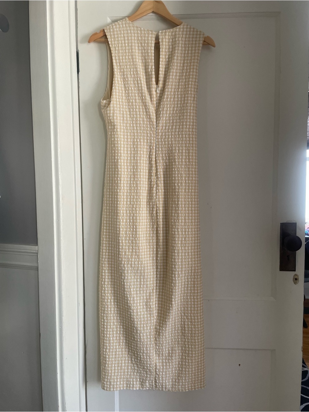 Anthropologie Maeve Ruched Gingham Dress in yellow-Size 8 - Picture 3 of 9